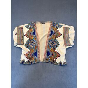 Zapa Woman Moroccan Design TopFlowy Open Front Cropped Bold Pattern Size LG